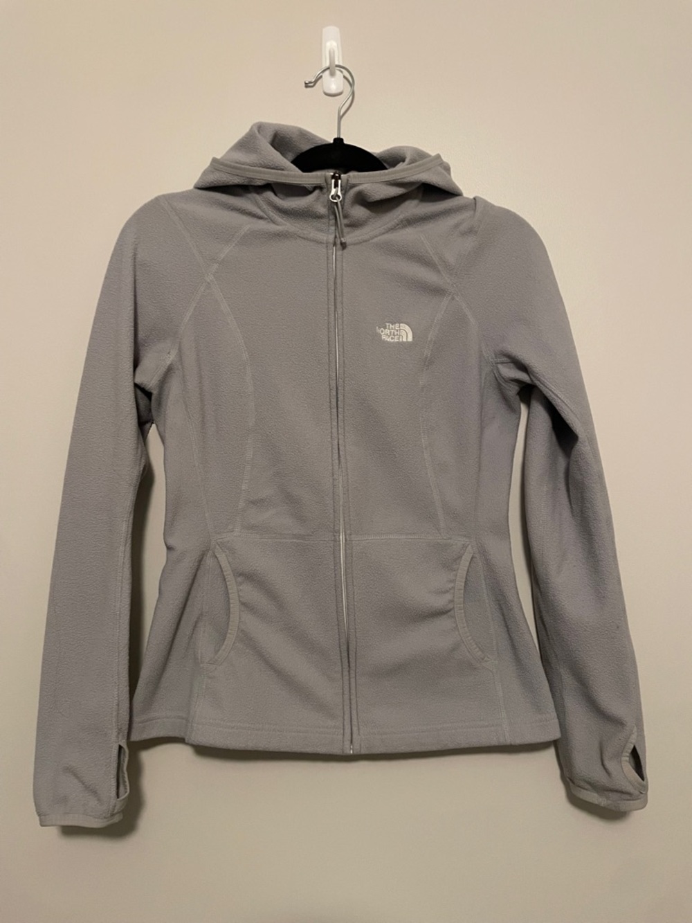 The North Face Gray Full-Zip Hooded Fleece Jacket